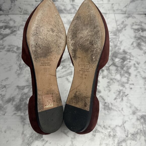 Vince Womens Nina D'Orsay Flats Size 8 Deep Cherry Red Suede Pointed Toe Slip On - Picture 7 of 8